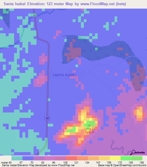 Santa Isabel,Colombia Elevation Map