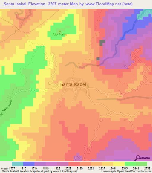 Santa Isabel,Colombia Elevation Map