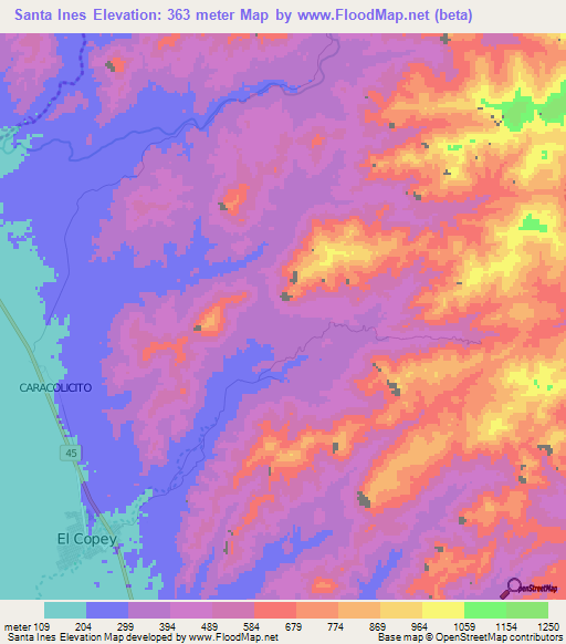 Santa Ines,Colombia Elevation Map