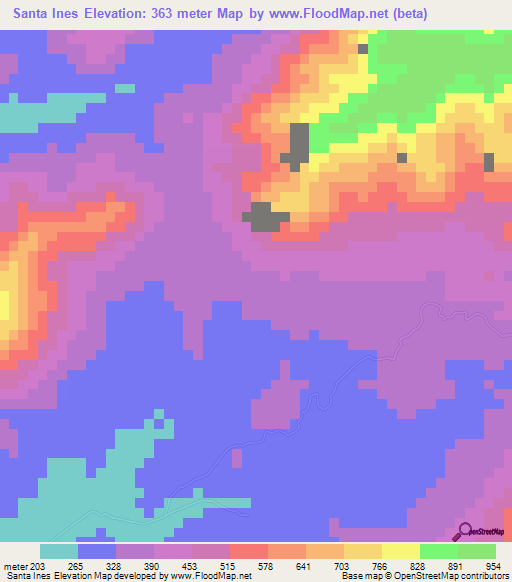 Santa Ines,Colombia Elevation Map