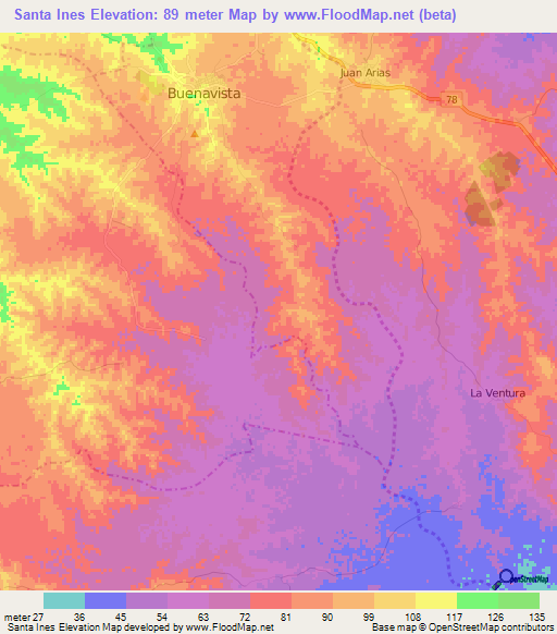 Santa Ines,Colombia Elevation Map