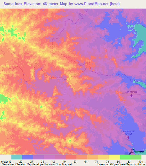 Santa Ines,Colombia Elevation Map