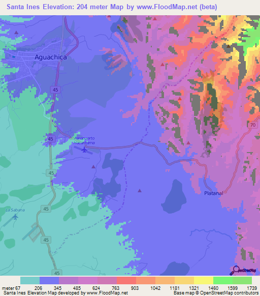 Santa Ines,Colombia Elevation Map