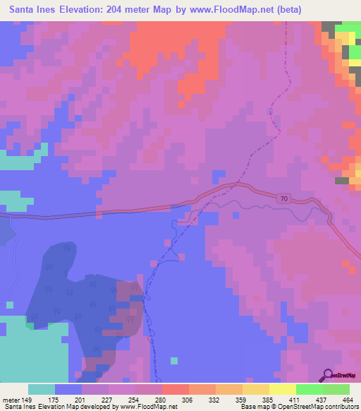 Santa Ines,Colombia Elevation Map