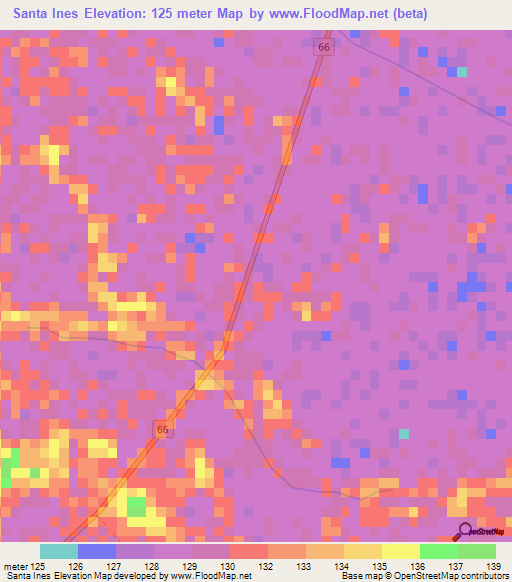 Santa Ines,Colombia Elevation Map