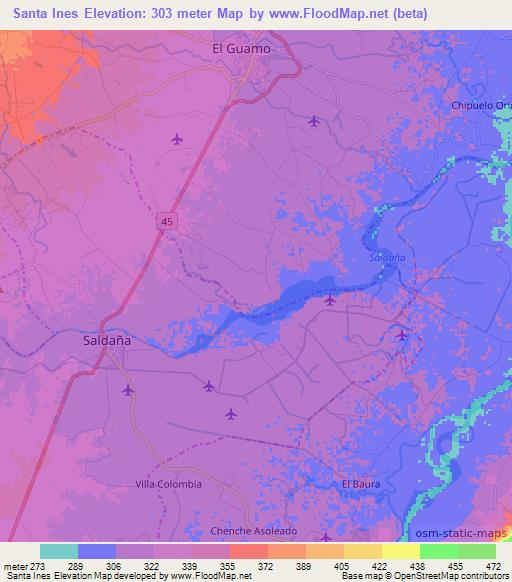 Santa Ines,Colombia Elevation Map