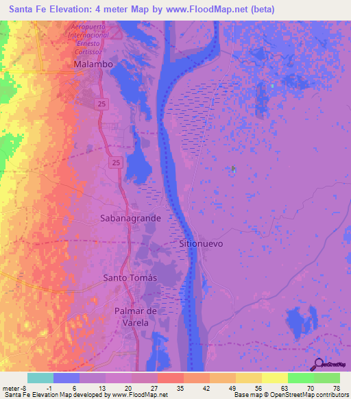 Santa Fe,Colombia Elevation Map