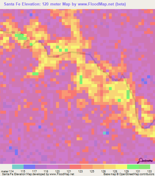 Santa Fe,Colombia Elevation Map