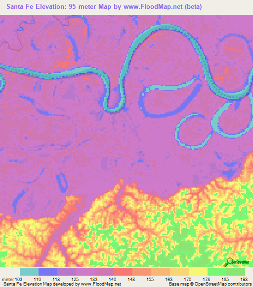 Santa Fe,Colombia Elevation Map