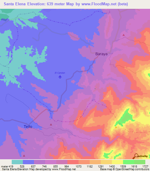 Santa Elena,Colombia Elevation Map