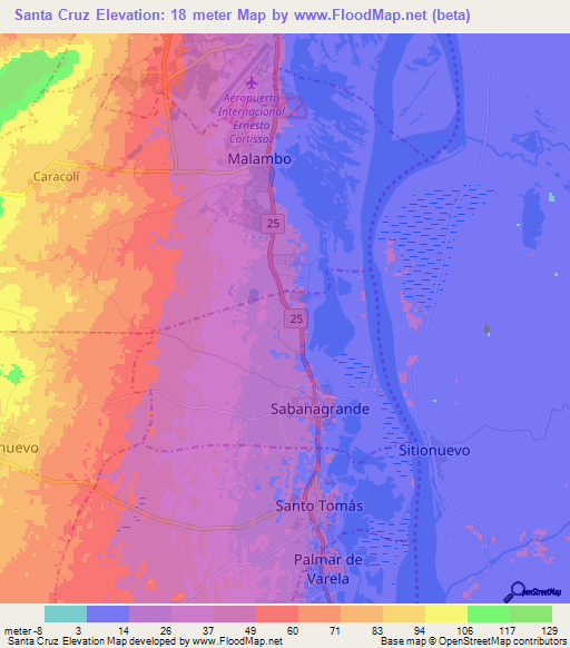 Santa Cruz,Colombia Elevation Map