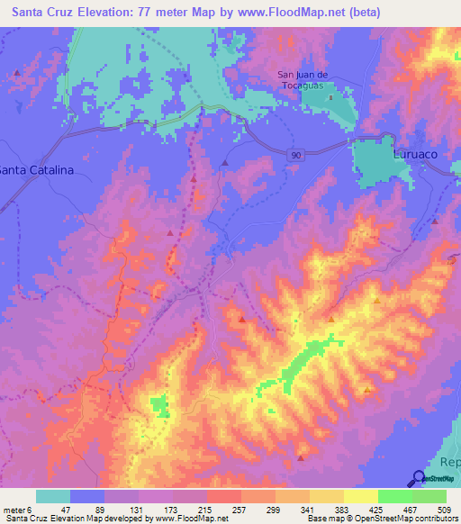 Santa Cruz,Colombia Elevation Map