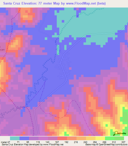 Santa Cruz,Colombia Elevation Map