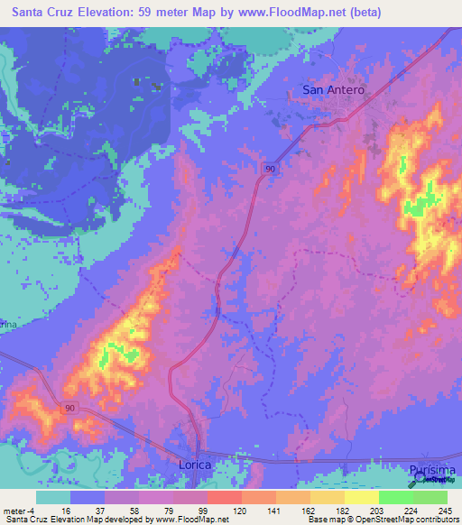 Santa Cruz,Colombia Elevation Map