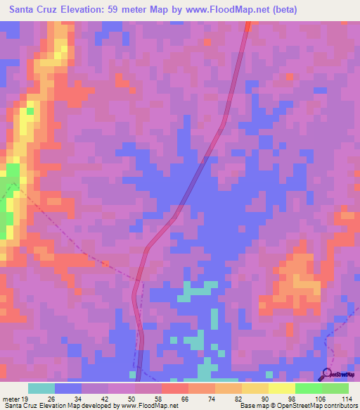 Santa Cruz,Colombia Elevation Map