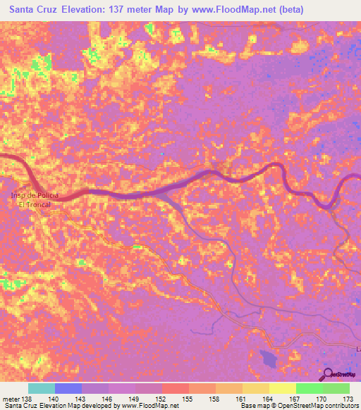 Santa Cruz,Colombia Elevation Map