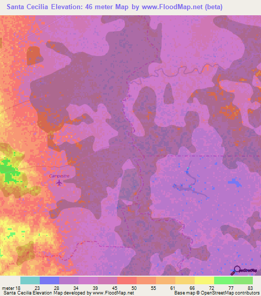 Santa Cecilia,Colombia Elevation Map