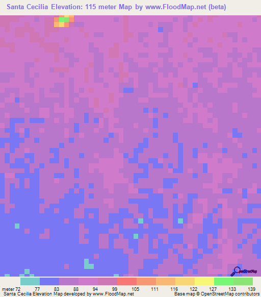 Santa Cecilia,Colombia Elevation Map