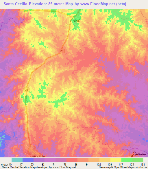 Santa Cecilia,Colombia Elevation Map