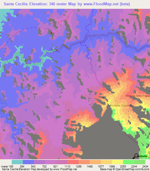 Santa Cecilia,Colombia Elevation Map