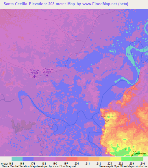 Santa Cecilia,Colombia Elevation Map