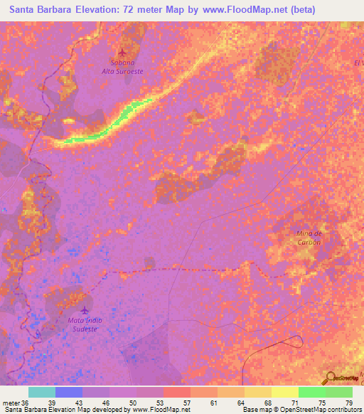 Santa Barbara,Colombia Elevation Map