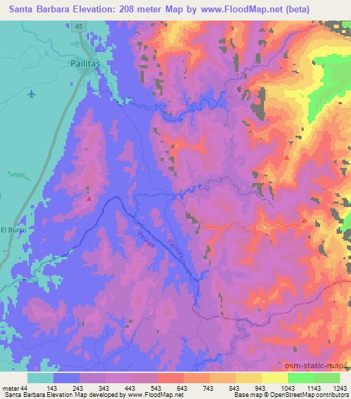 Santa Barbara,Colombia Elevation Map