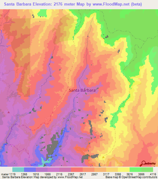 Santa Barbara,Colombia Elevation Map