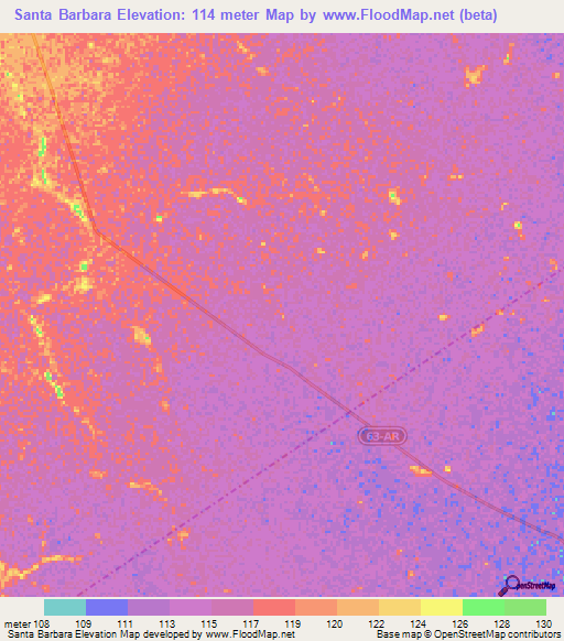 Santa Barbara,Colombia Elevation Map