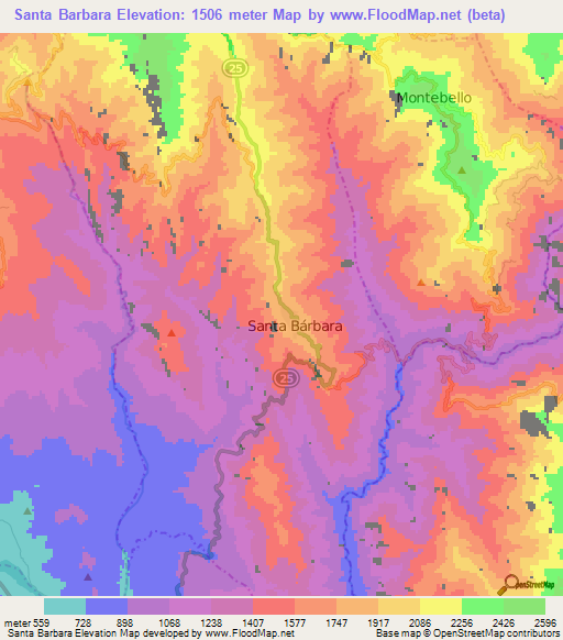 Santa Barbara,Colombia Elevation Map