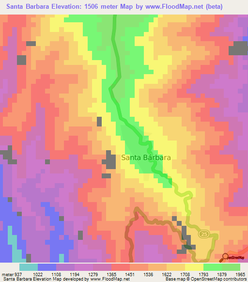 Santa Barbara,Colombia Elevation Map