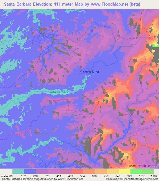 Santa Barbara,Colombia Elevation Map