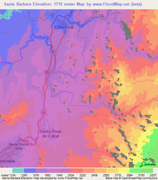 Santa Barbara,Colombia Elevation Map