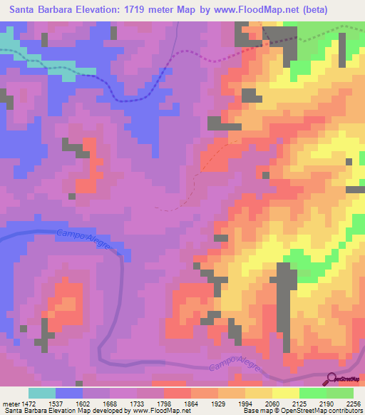 Santa Barbara,Colombia Elevation Map