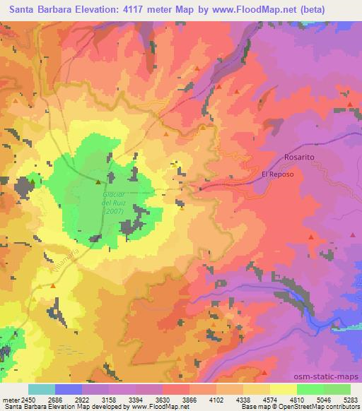 Santa Barbara,Colombia Elevation Map