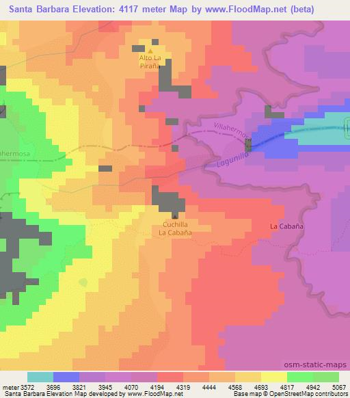 Santa Barbara,Colombia Elevation Map