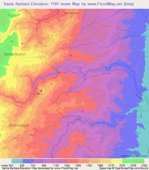 Santa Barbara,Colombia Elevation Map