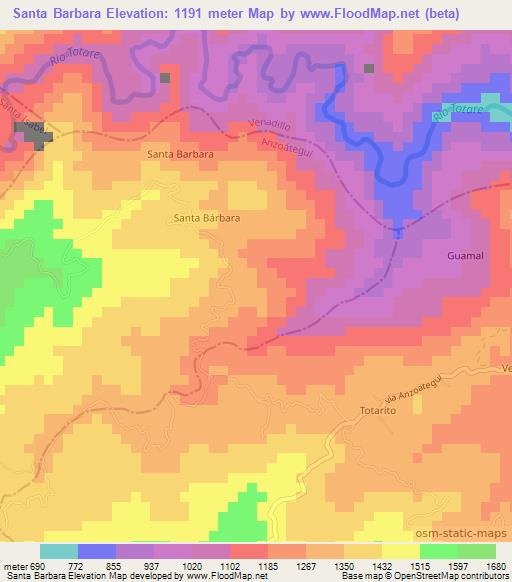 Santa Barbara,Colombia Elevation Map