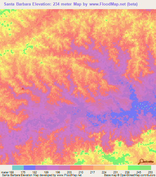 Santa Barbara,Colombia Elevation Map