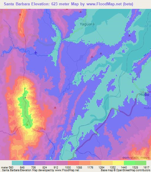 Santa Barbara,Colombia Elevation Map