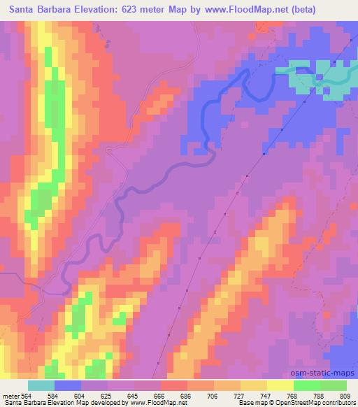 Santa Barbara,Colombia Elevation Map