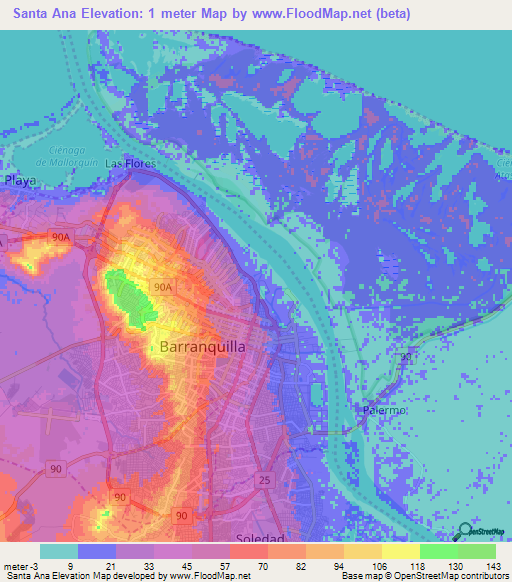 Santa Ana,Colombia Elevation Map