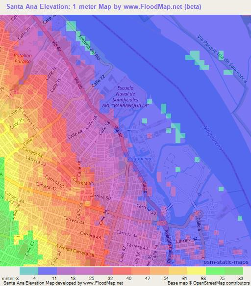 Santa Ana,Colombia Elevation Map