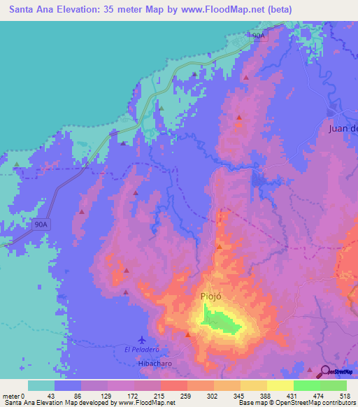 Santa Ana,Colombia Elevation Map