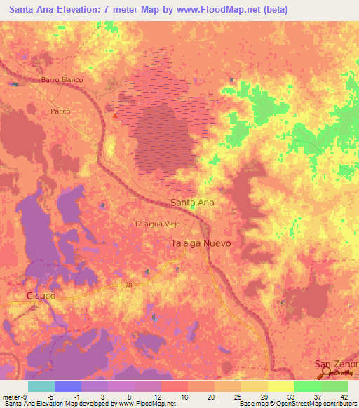 Santa Ana,Colombia Elevation Map