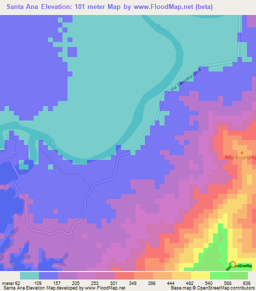 Santa Ana,Colombia Elevation Map