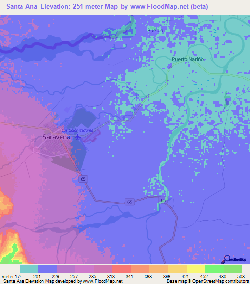 Santa Ana,Colombia Elevation Map