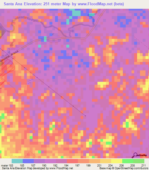 Santa Ana,Colombia Elevation Map