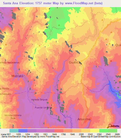 Santa Ana,Colombia Elevation Map