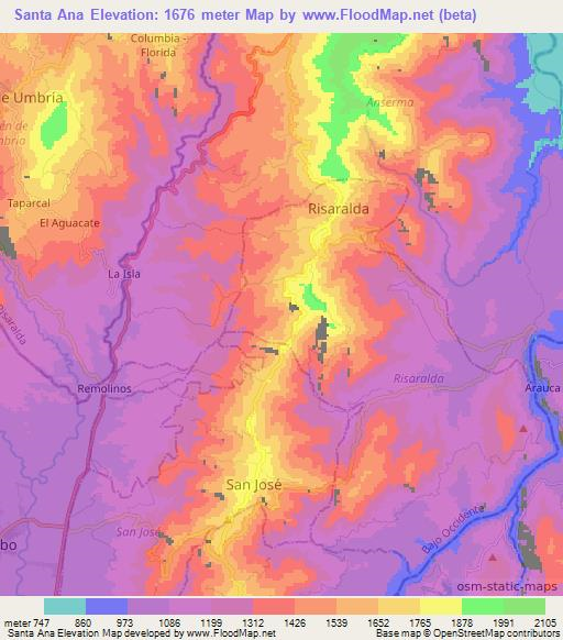 Santa Ana,Colombia Elevation Map